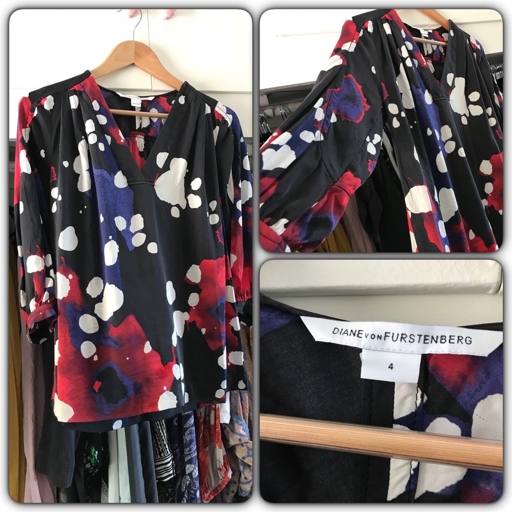 DVF silk blouse watercolor size 4